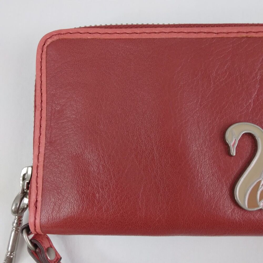 Fossil Red Leather Coin Purse Wallet Swan Detail Cow Hide Leather - Picture 3 of 12